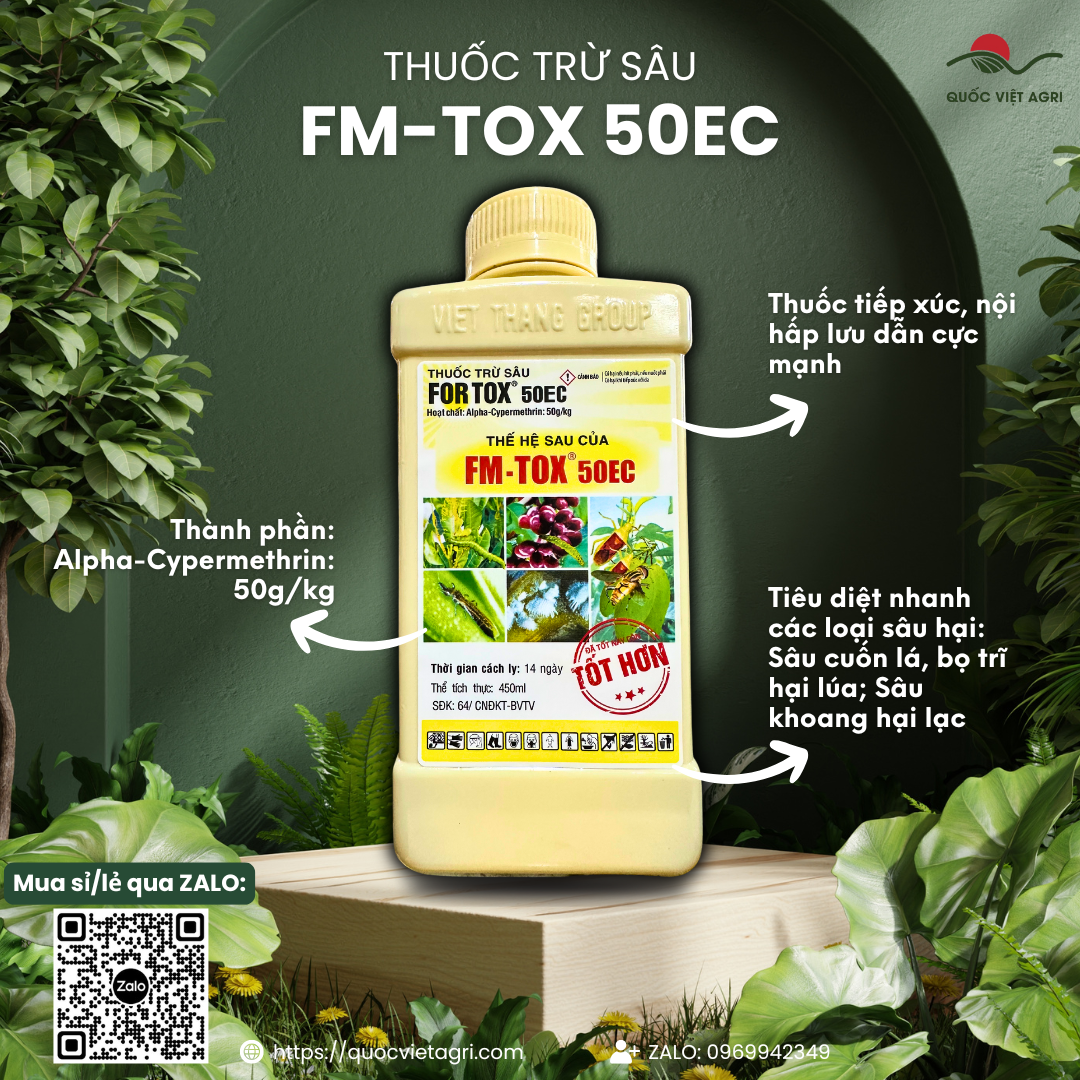  Thuốc trừ sâu FM TOX 50EC  chai 450ml  FORTOX 50EC - Alpha Cypermethrin 50g kg Trị sâu cuốn lá bọ trĩ hại lúa sâu khoang hại lạc 