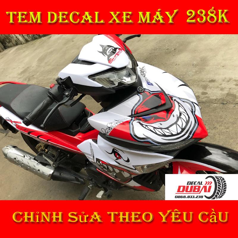 Tem Trùm Dán Xe Exciter 150 Cá Mập Đỏ Trắng