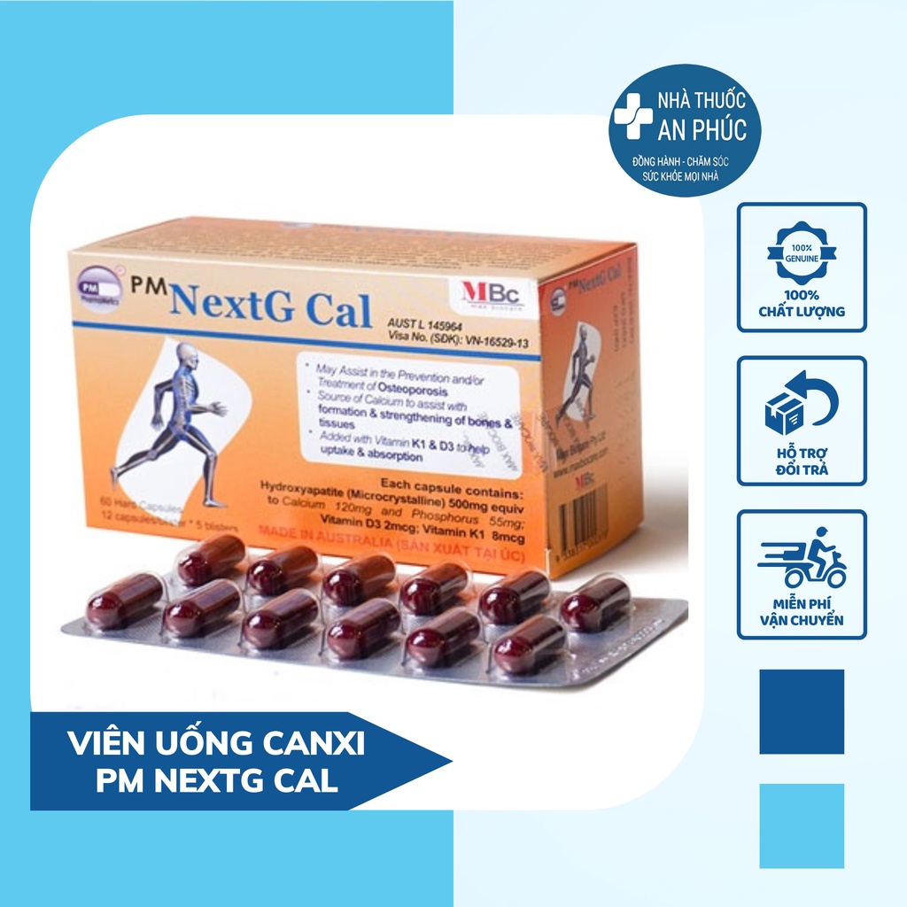 Viên uống canxi pm nextg cal nhập khẩu từ úc bổ sung canxi phối hợp phục hồi loãng xương hộp 60 viên