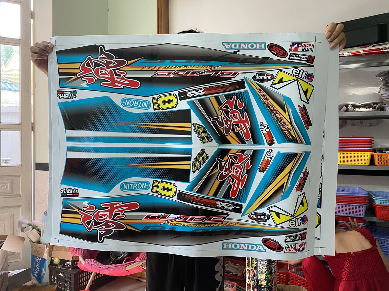 Tem rời xe wave blade 110 chữ tàu xanh đen