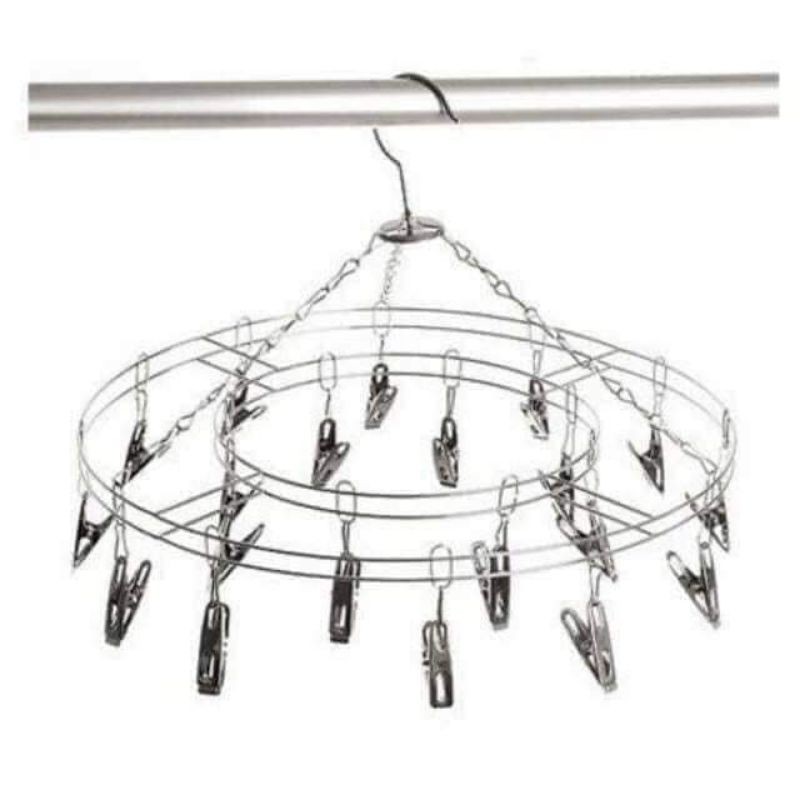 Móc phơi tròn nhiều kẹp bàng inox giá rẻ, móc dù phơi tất vớ đồ cho bé