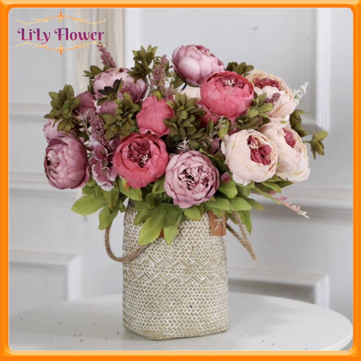 Hoa Mẫu Đơn Pionia Lụa Phong Cách Châu Âu Sang Trọng Huyền Bí Cành 8 Bông To Đẹp - Hoa Giả - Hoa Lụa Cao Cấp