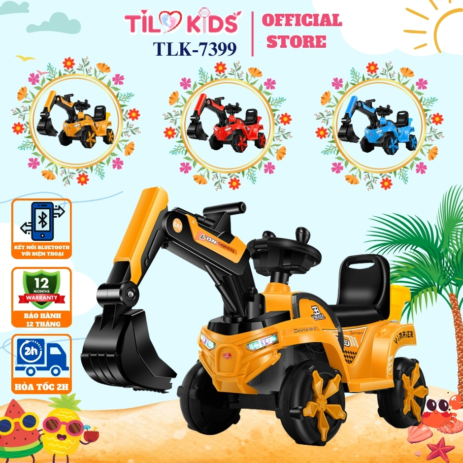 Xe điện trẻ em, xe cẩu điện cho bé tilo kids tlk-7399 có đèn nhạc, cần điều khiển tay xúc bằng điện
