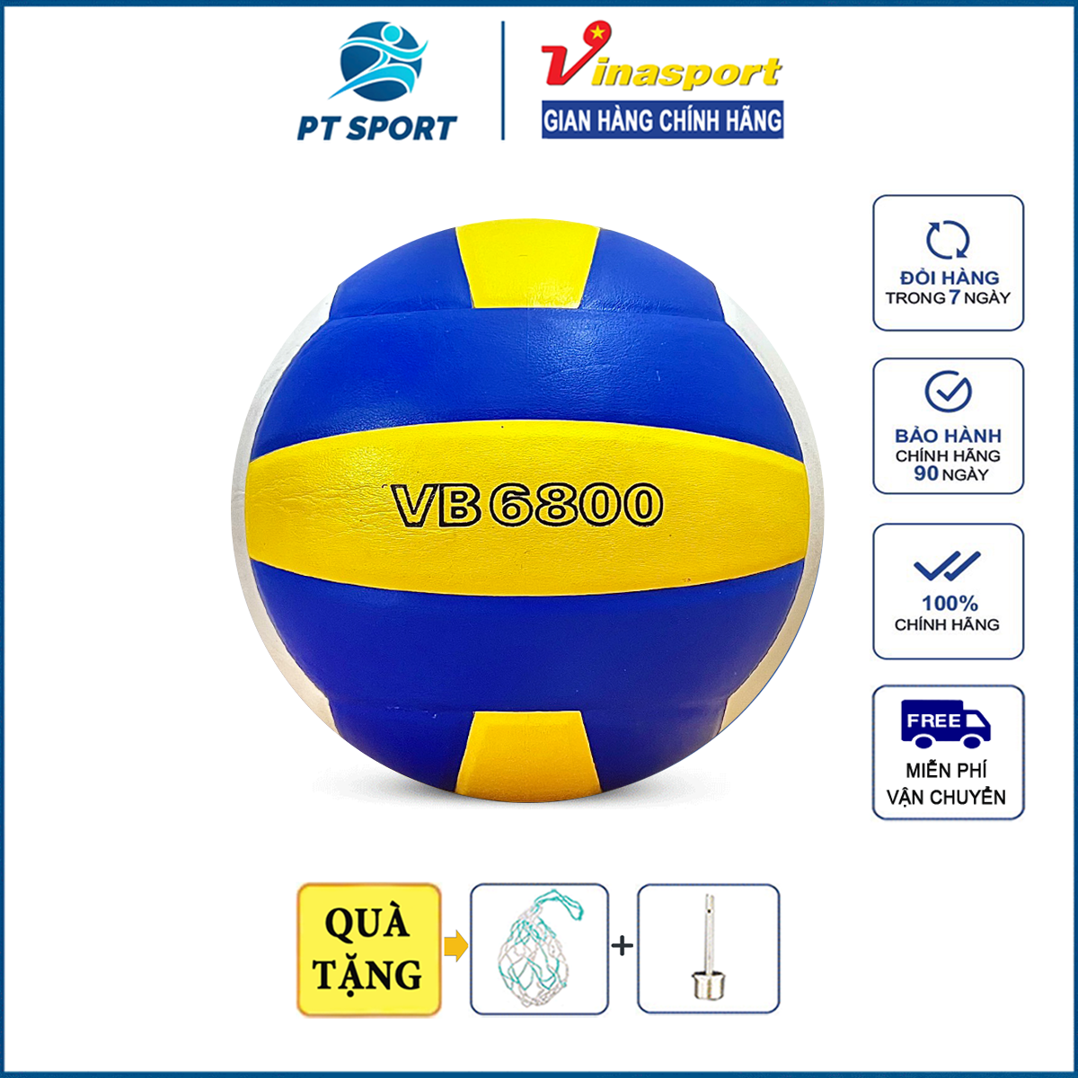 Banh bóng Chuyền Thăng Long VB6800 da PU Hàn Quốc đánh êm tay chính hãng đạt tiêu chuẩn thi đấu (tặng Kim Bơm + túi Lưới)