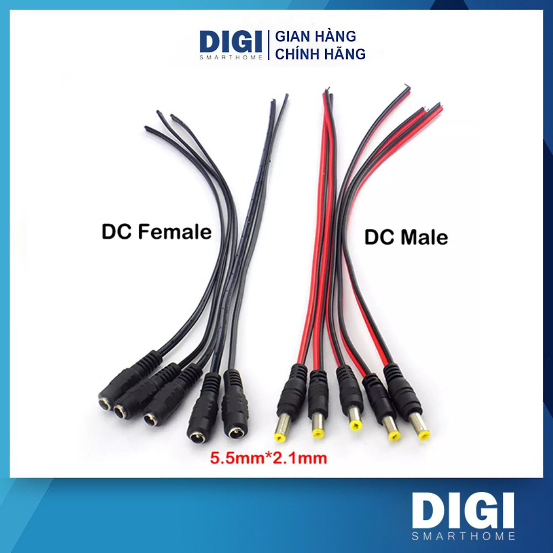 Bộ 10 dây nguồn dc jack đực và 10 dây nguồn dc jack cái 5.5x2.1mm - hàng xịn - digi