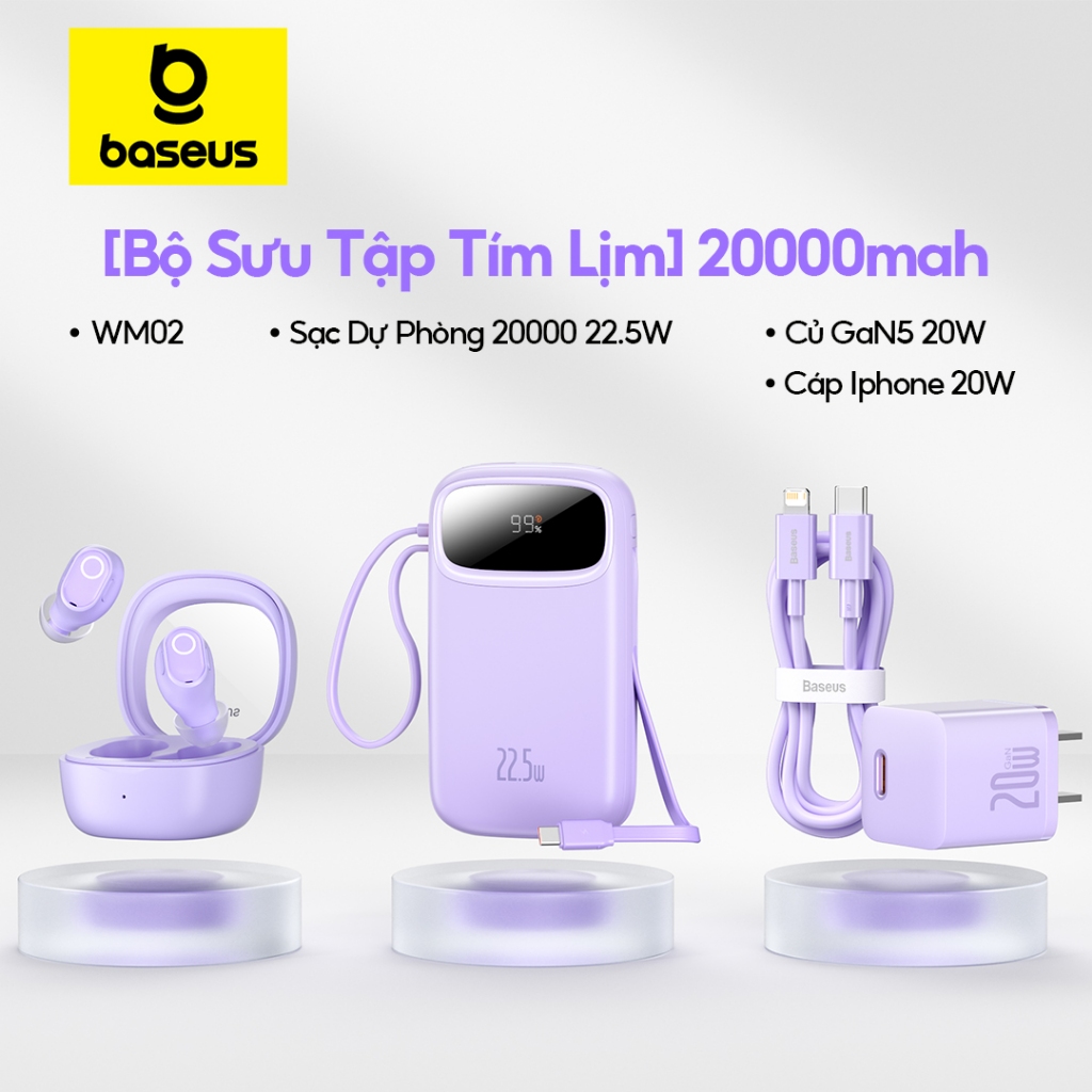 [Bộ Pin Dự Phòng 20000mAh 4 trong 1] Sạc dự phòng 20000mah 22.5W + Tai Nghe WM02 + củ sạc PD 20W kèm dây 20W sạc dự phòng kèm 2 đầu dây Type C và lightning thích hợp cho Iphone và Android