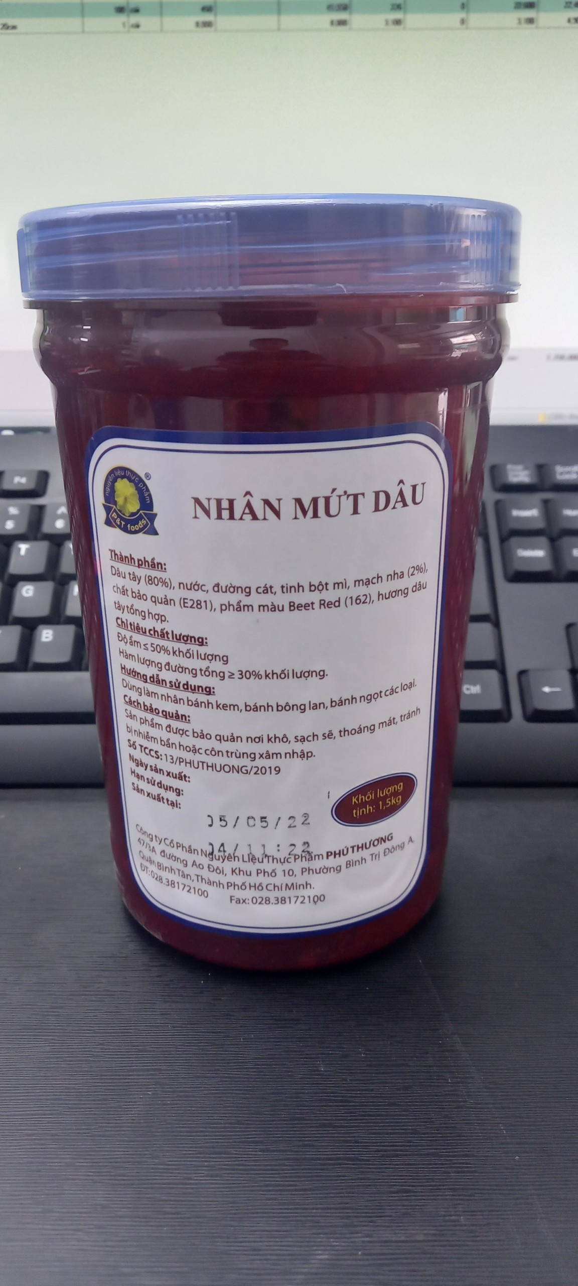 Nhân mứt Dâu làm bánh Phú Thương hộp 1.5kg