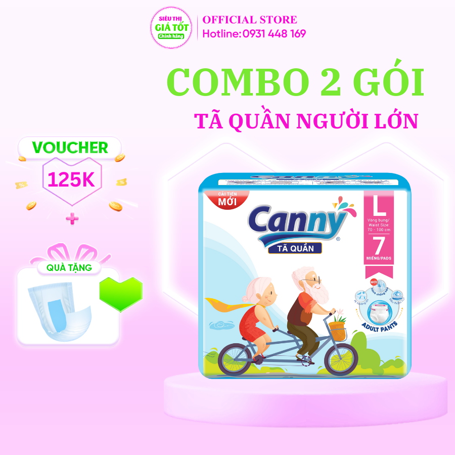 [HCM]Bộ 2 gói Tã quần người lớn CANNY Siêu thấm, Bỉm quần siêu mềm mại size L7 (7 miếng), Siêu Thị Giá Tốt