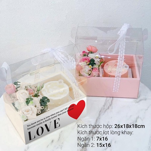 Hộp mica tay cầm để quà tặng/hoa/trái cây kích thước 26x18x18 cm đủ màu/hộp