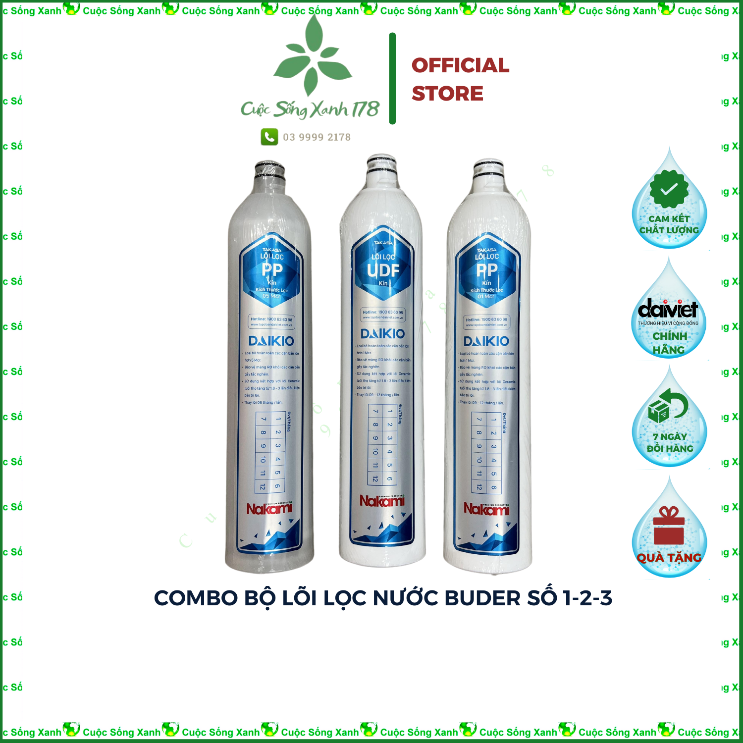 Combo lõi lọc nước buder số 1-2-3 dành cho máy lọc nước ro nhập khẩu taiwan