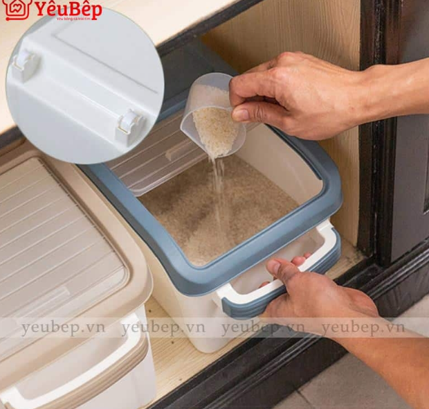 Thùng đựng gạo cho gia đình 10kg nhỏ gọn có nắp kéo, tiện dụng, tiết kiệm diện tích, dung tích lớn