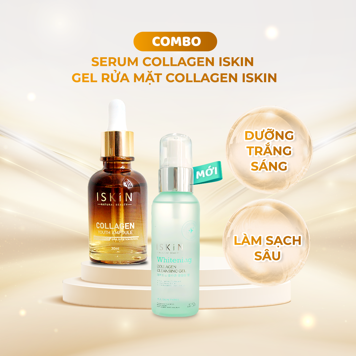 Combo 1 Serum Dưỡng Trắng, Mờ Thâm ISKIN + 1 Gel Rửa Mặt Hoa Sen ISkin Sáng Da, Kiềm Dầu, Se Khít Lỗ Chân Lông, Cấp Ẩm Cho Da