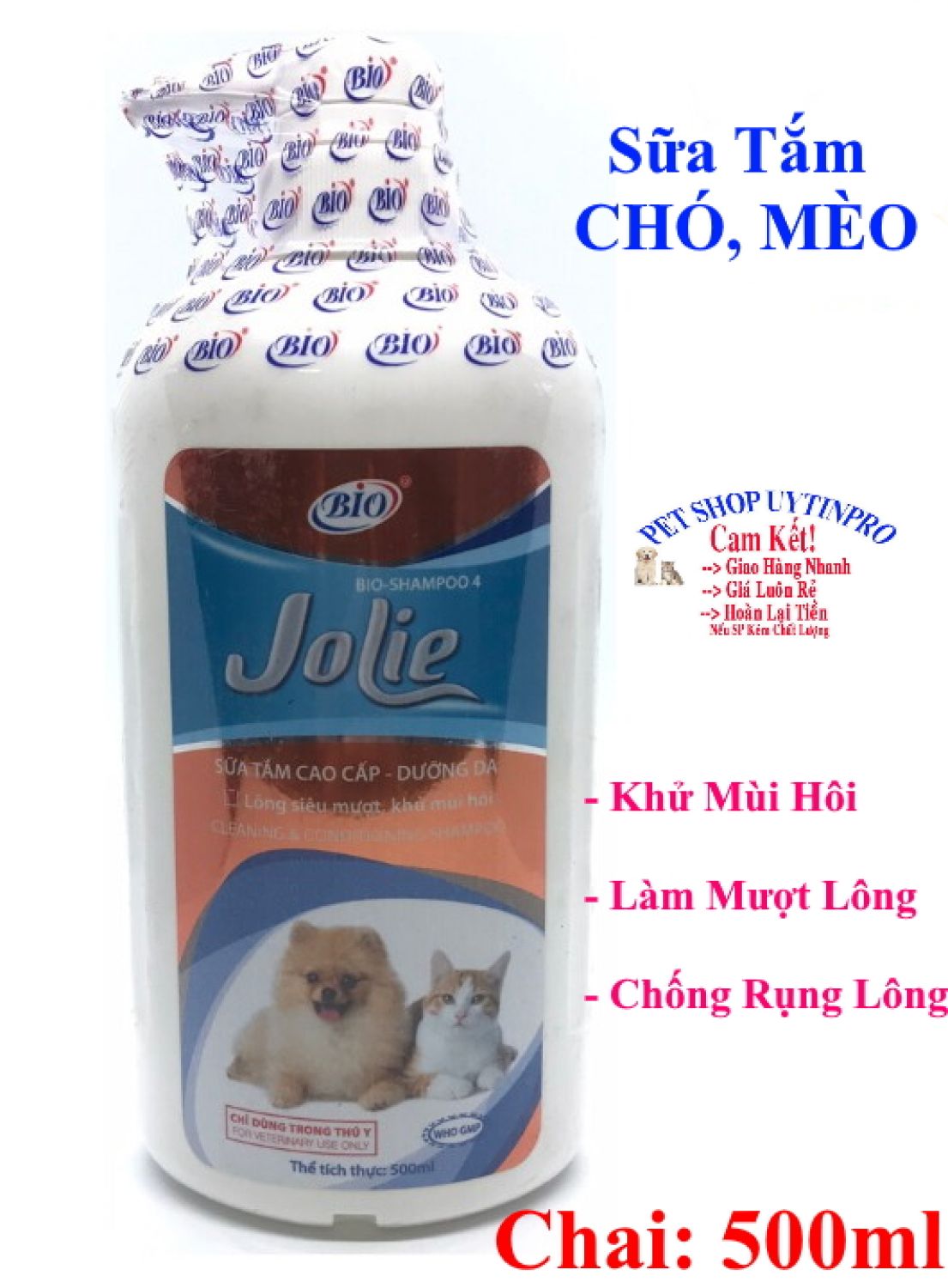  SỮA TẮM CHÓ MÈO Bio Jolie Khử mùi hôi Giúp lông siêu mượt Chống rụng lông CHAI 500ML Xuất xứ Việt Nam - Pet shop 24 