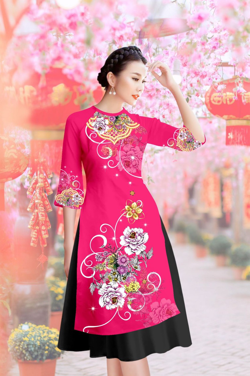[HCM]Ấo dài cách tân in hình hoa cẩm chướng + Big Size + Mẫu mới 2021