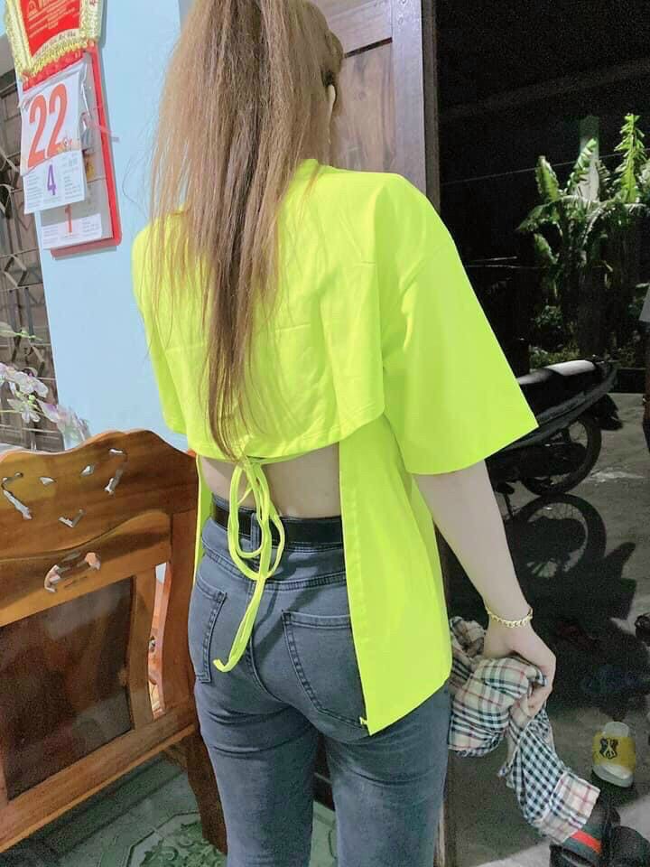 Áo thun tay lỡ 3/4 form rộng hở lưng thắt nơ sau