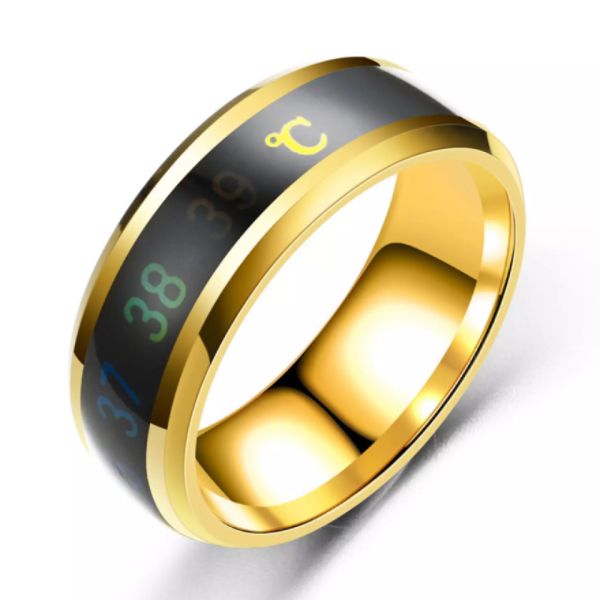 Nhẫn nam titan cảm biến nhiệt độ cơ thể- Nhẫn Nam nữ Hiển Thị Nhiệt Độ Cơ Thể Titan Ko Đen