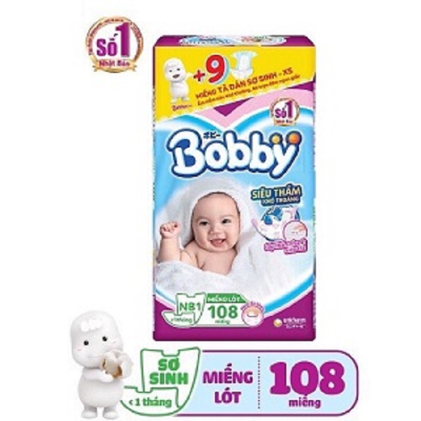 Miếng Lót Sơ Sinh Bobby Newborn 1 - Bịch 108 Miếng( cho trẻ 1 tháng tuổi)
