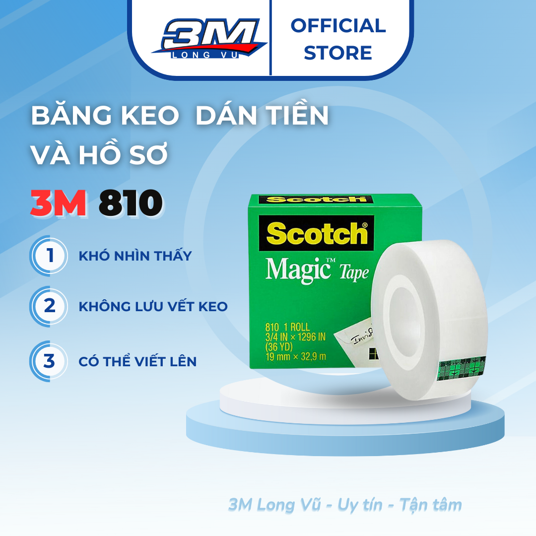 Băng Keo Ma Thuật 3M 810 Scotch Magic Tape Dùng Để Copy Câu hỏi Học Tập, Không Thể Nhìn Thấy Được Khi Dán - Băng Keo Dán Tiền Rách - 3M Long Vu