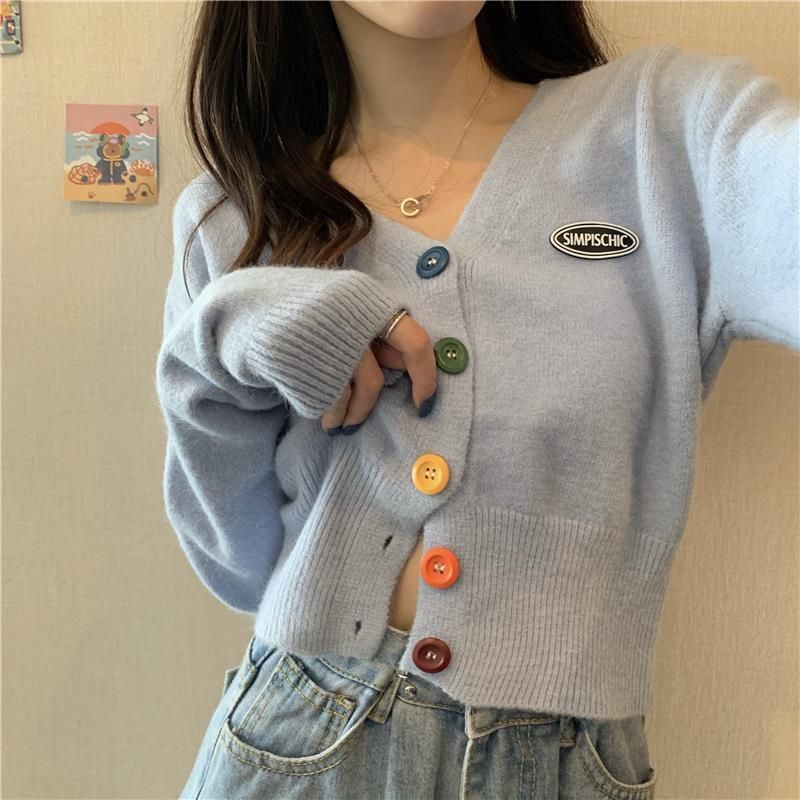 Áo khoác cardigan thun len tay dài nữ cúc nhiều màu