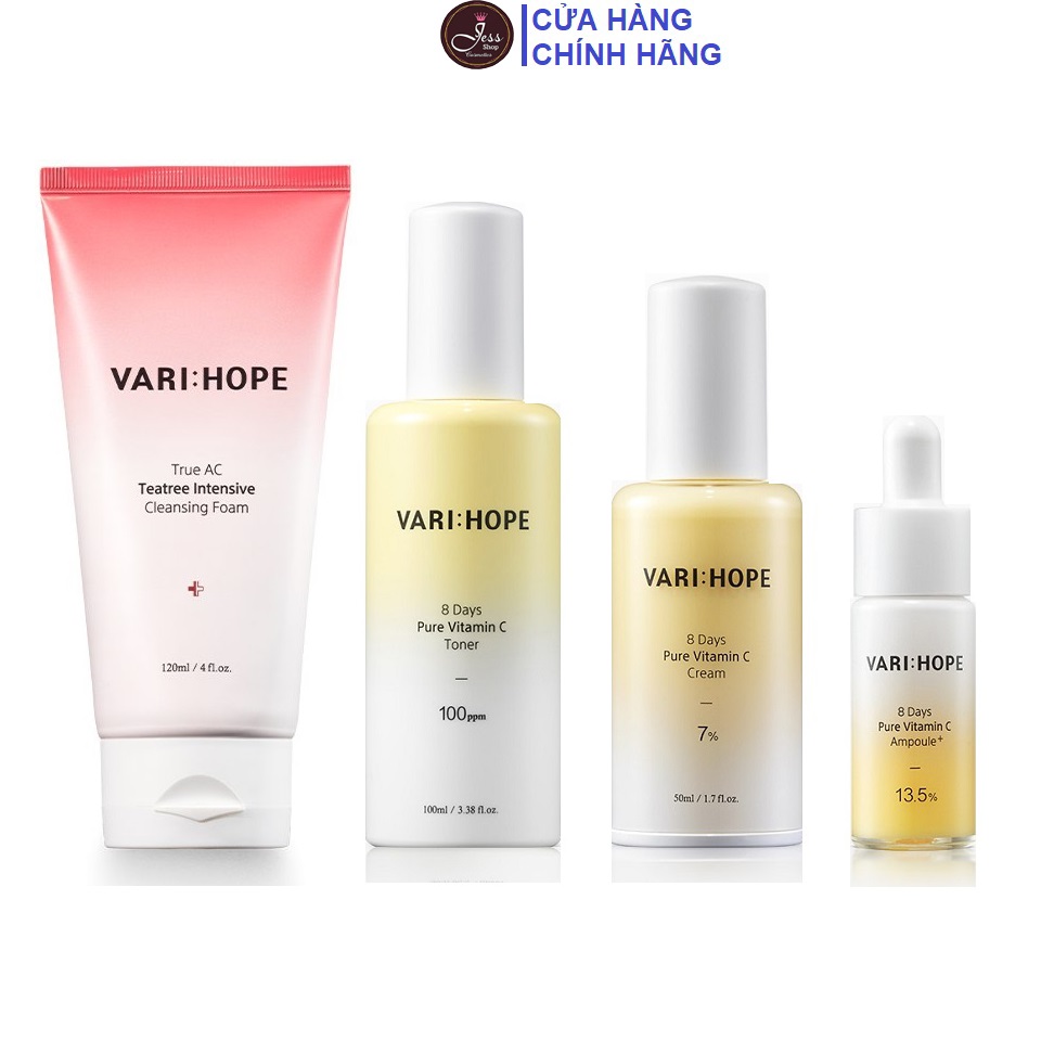 Bộ 4 sản phẩm làm sáng da, mờ thâm varihope 8 days pure vitamin c