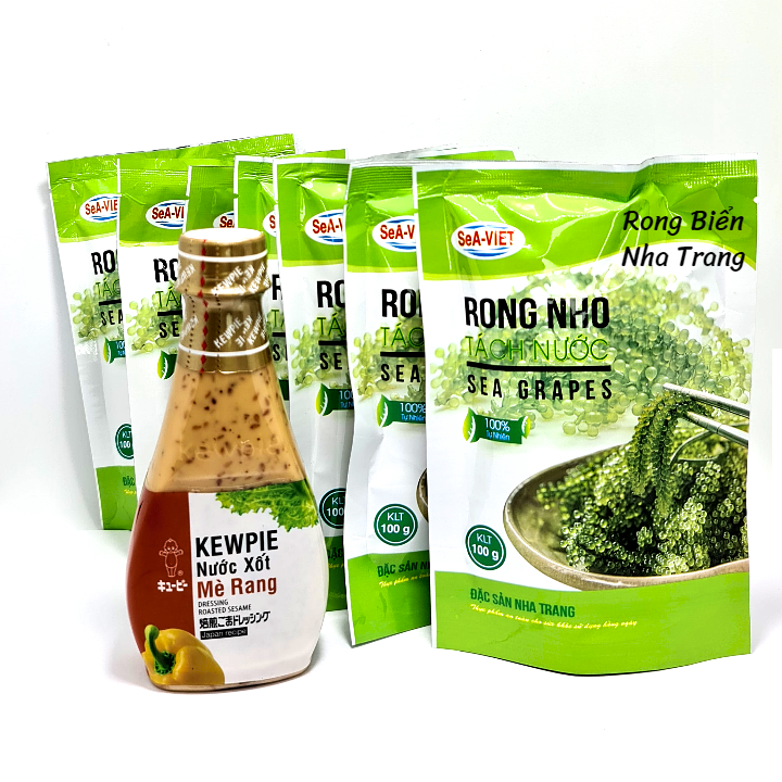  Rong nho tách nước Sea Việt 700g gồm 7 gói 100g - Tặng 1 chai nước sốt mè rang Kewpie 210ml 