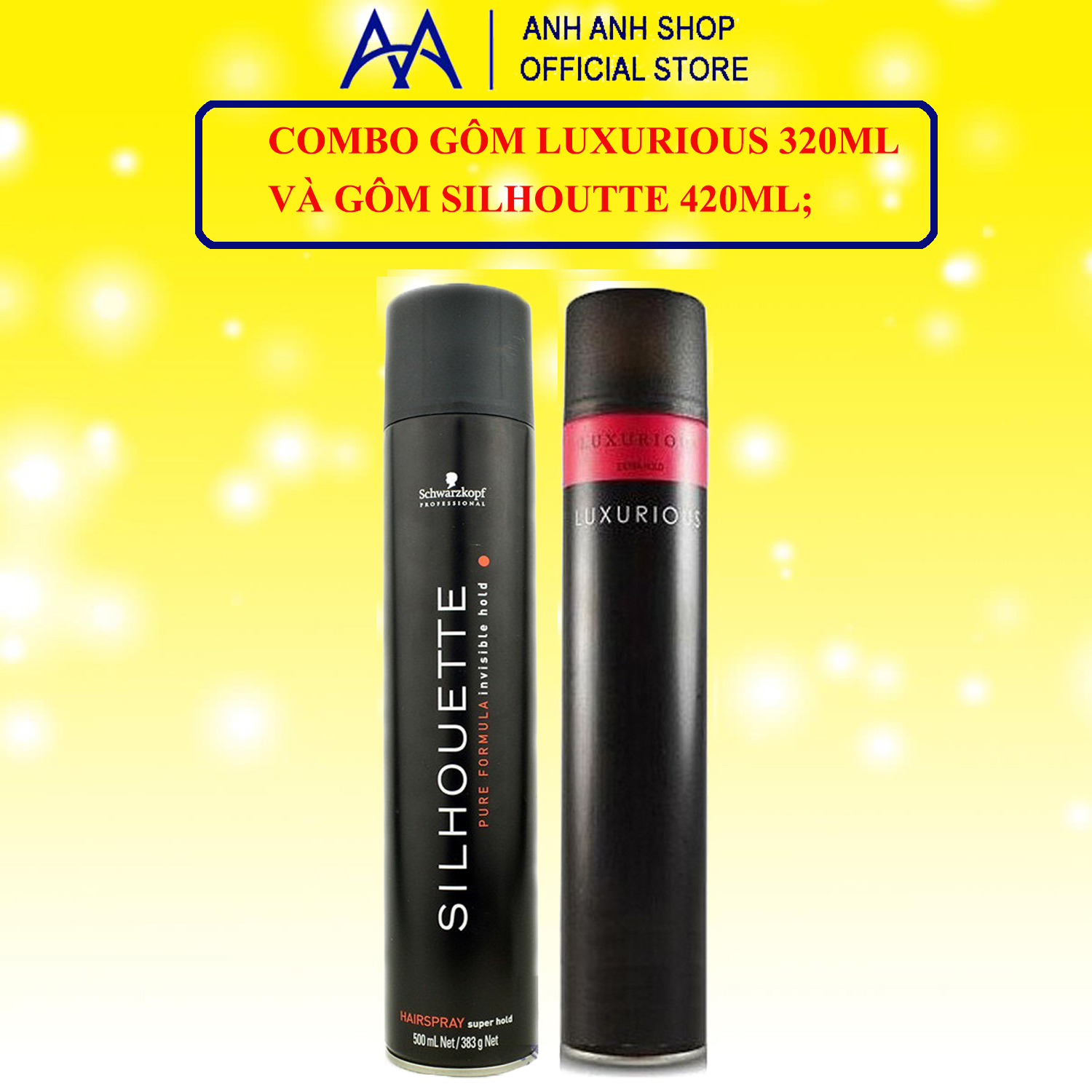 Combo 2 loại gôm xịt tóc đen giữ nếp tốt luxurious + silhoutte