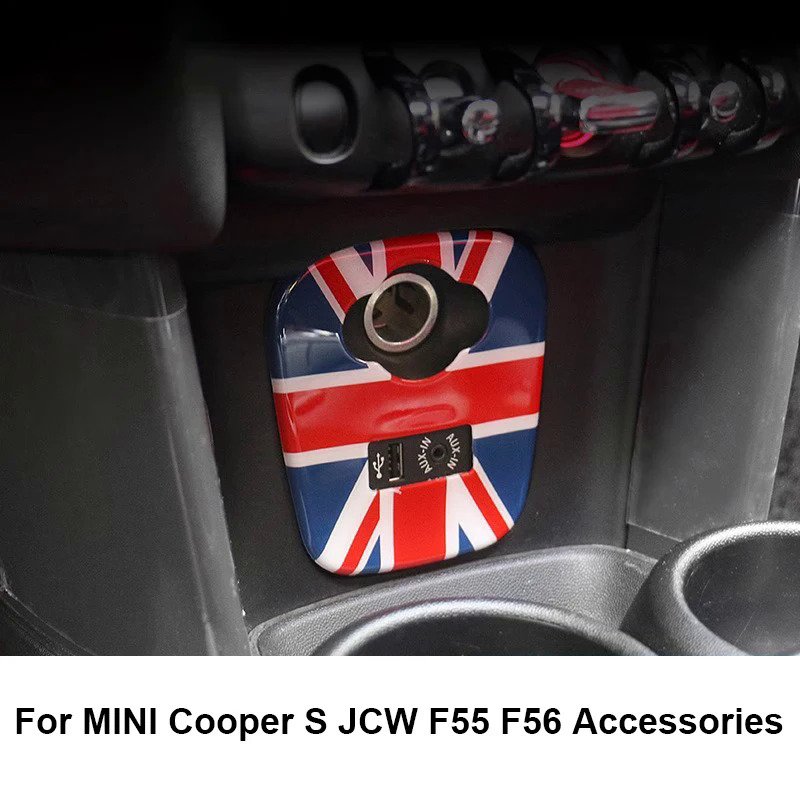 Cho BMW Mini Cooper S jcw F55 F56 phụ kiện Cờ đen xe nội thất Thuốc lá nhẹ hơn USB Aux Bảng Điều khiển Bảng điều khiển Bìa Sticker
