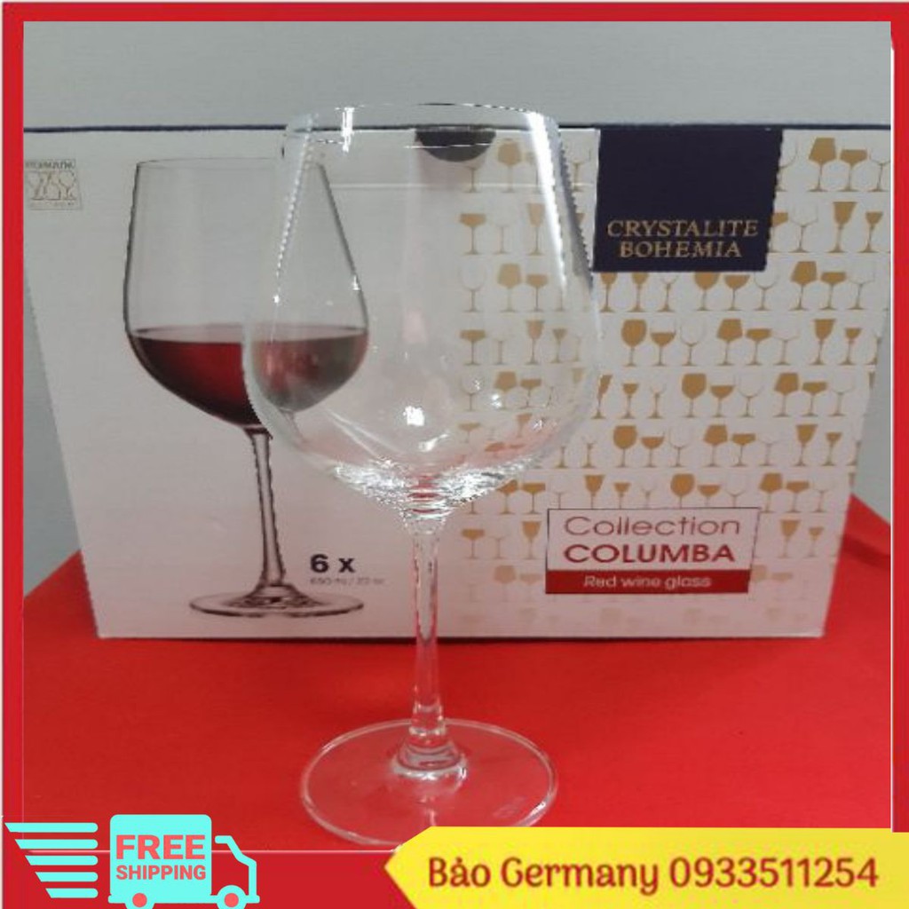 Bộ 6 ly uống rượu vang pha lê séc 650ml - bảo germany