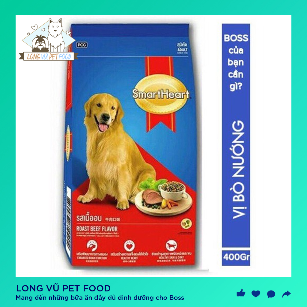 Thức Ăn Cho Chó Hạt Smartheart Adult 400g Vị Bò Dành Cho Chó Lớn - Long Vũ Pet Food