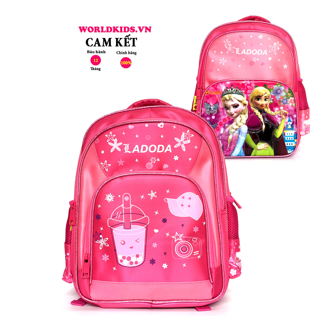 Balo đi học cho bé gái tiểu học, balo học sinh chính hãng LADODA hình trà sữa, Elsa