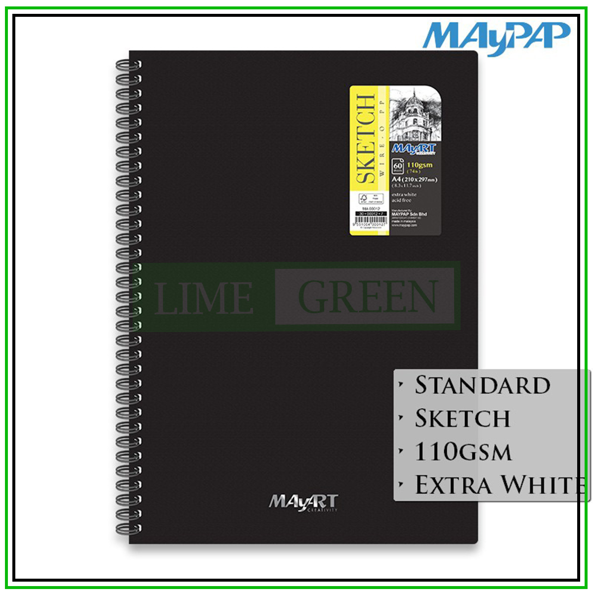 Giấy vẽ chì màu chuyên dụng MayArt Wire-O Hard Cover Sketch Book 110gsm