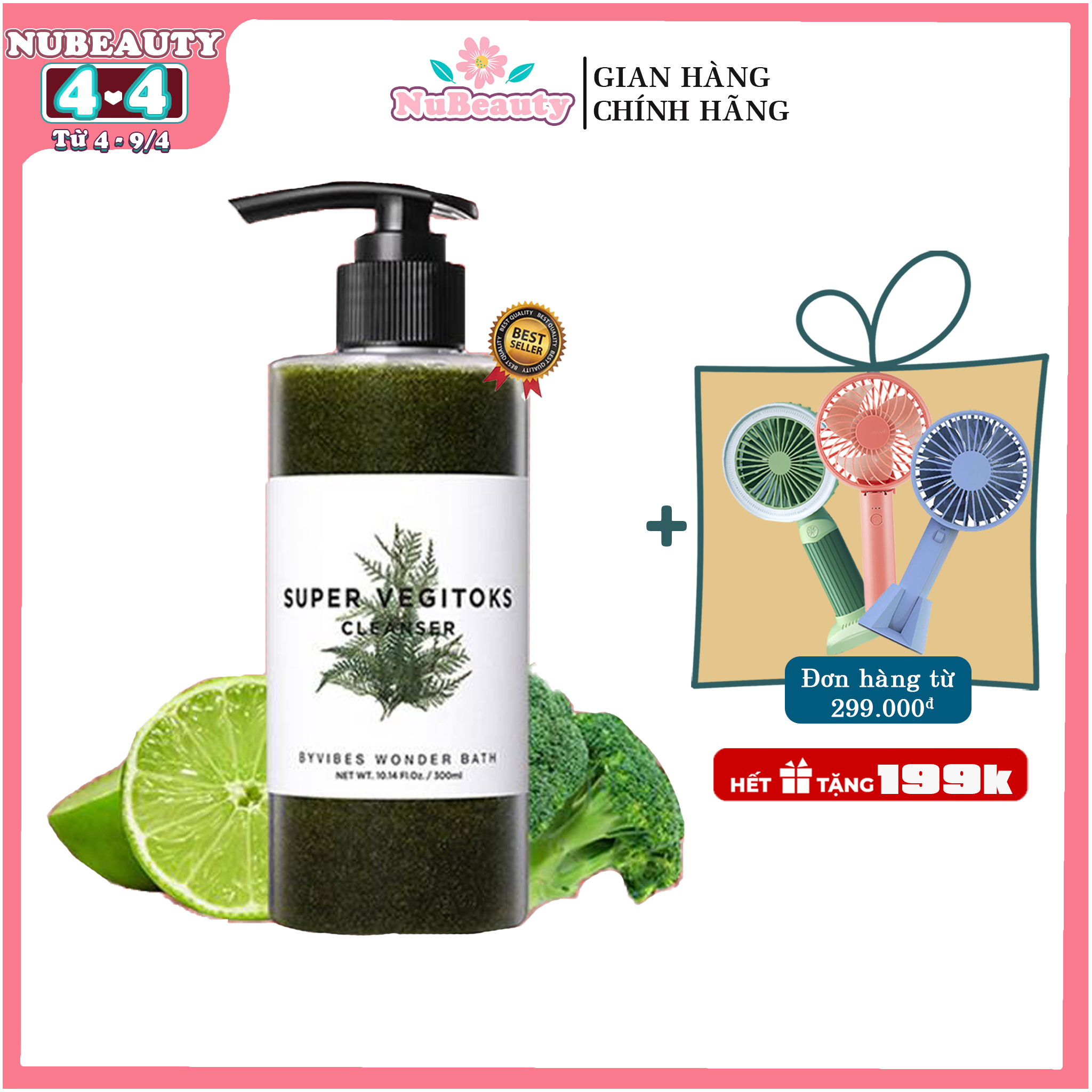Sữa rửa mặt sủi bọt "3 in 1" tẩy trang - rửa mặt - thải độc tố byvibes wonder bath super vegitoks cleanser 300ml