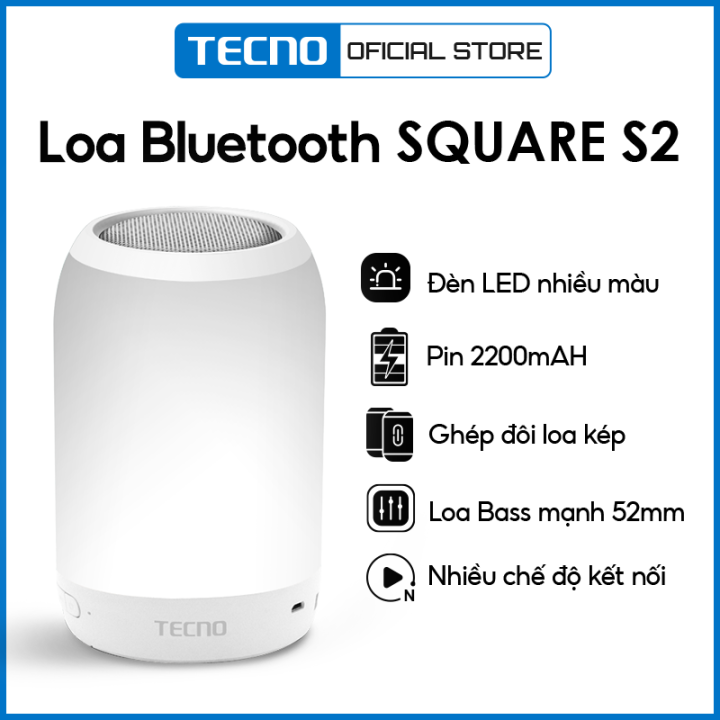 Loa bluetooth tecno square 2 - âm bass mạnh mẽ pin 2220mah ghép đôi 2 loa đèn led nhiều màu