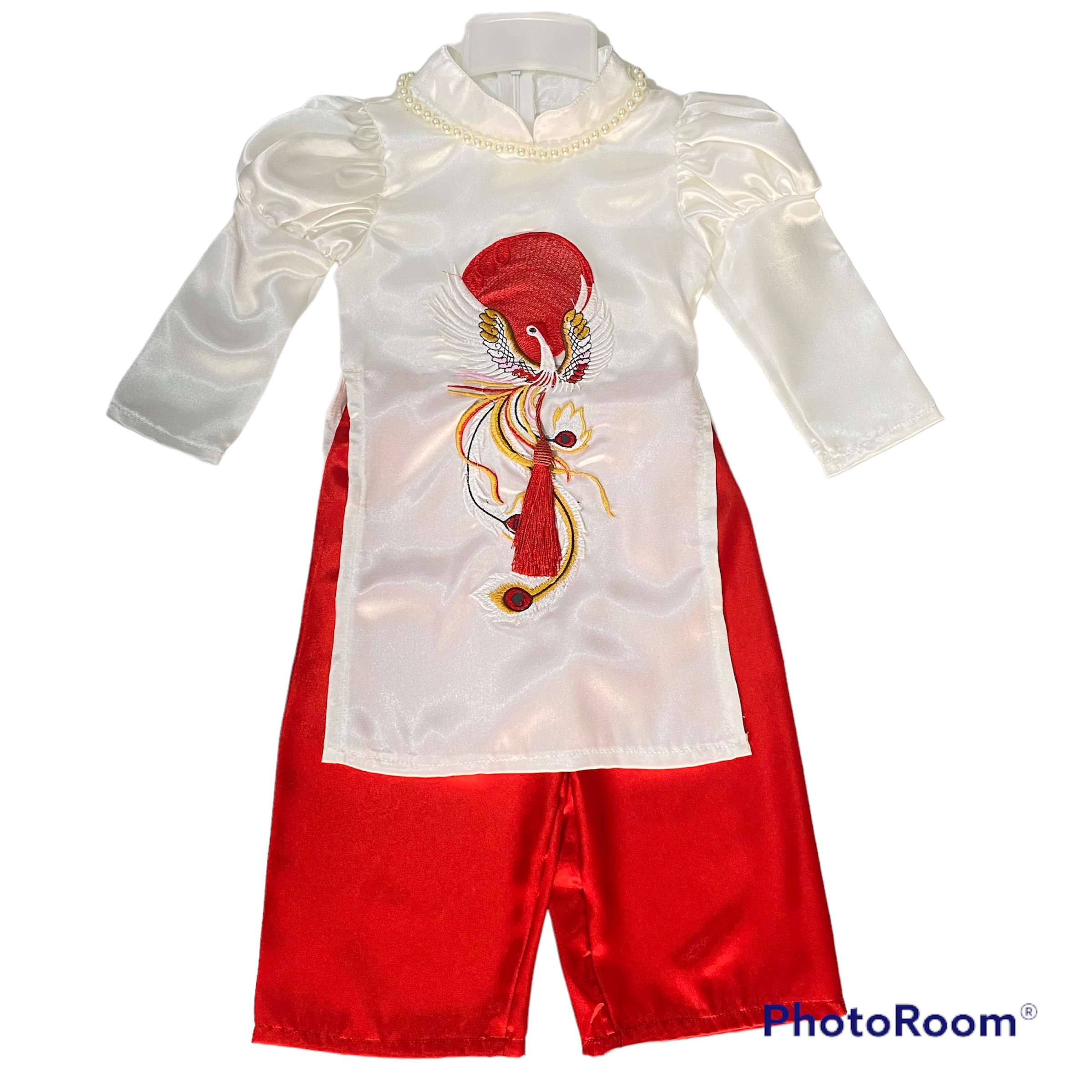 Bộ quần áo dài bé gái phi lụa thêu chim phượng hoàng 8-28kg Angel Baby Thời Trang Thiết Kế
