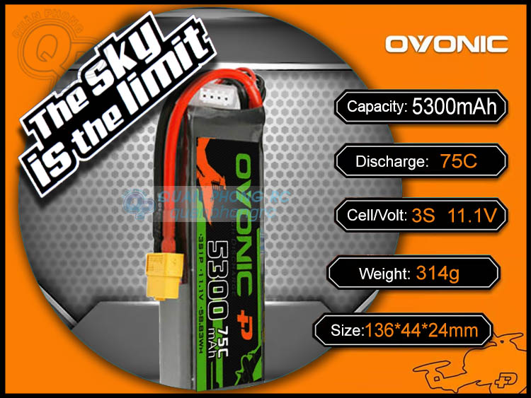 Ovonic 5300mAh 3S 75C 11.1V LiPo Battery XT60 Plug dành cho máy bay điều khiển