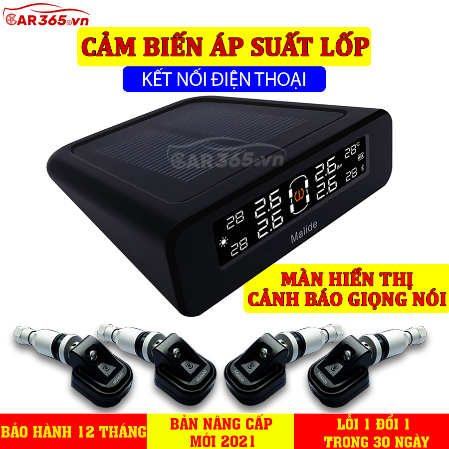 Cảm biến áp suất lốp van trong không dây Malide phân phối chính hãng tại PkCar365pro kết nối APP điện thoại + Màn hình rời cảnh báo giọng nói - Chống nước IPX7 - Hiển thị trên nhiều thiết bị - BẢO HÀNH 12 THÁNG - 1 ĐỔI 1 30 NGÀY