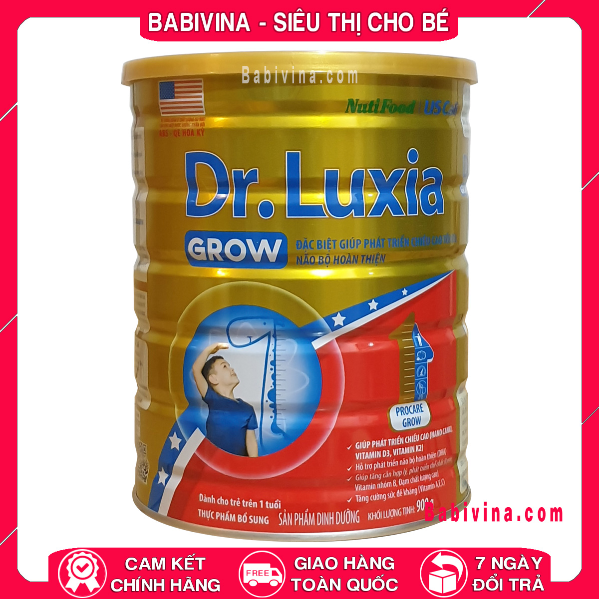 Sữa Bột DR LUXIA Grow 900g | Trẻ Trên 1 Tuổi, Phát Triển Chiều Cao Vượt Trội | Hãng US Cali, Nutifood | Babivina, Sữa Chính Hãng, Tổng Kho, Bán Lẻ Giá Sỉ