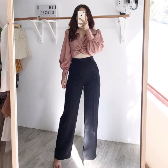 Quần culottes cạp cao - quần ống rộng 1 khuy, đường may tỉ mỉ, chắc chắn, kiểu dáng thời trang, đa dạng sản phẩm, cam kết hàng như hình