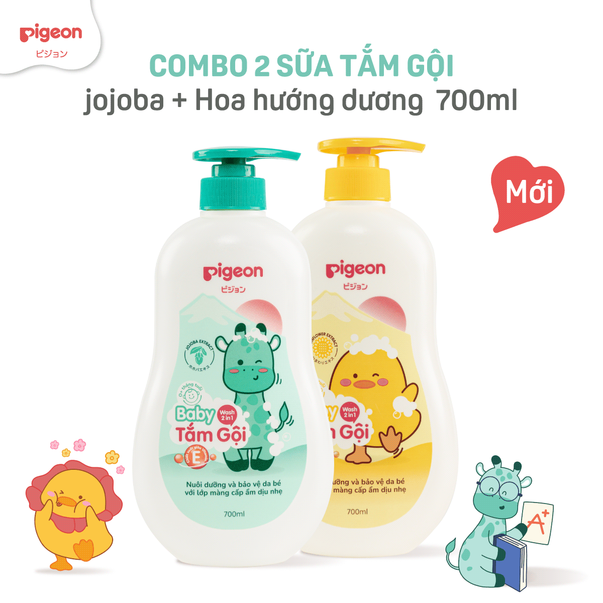 Combo Sữa Tắm  Dầu Gội Hương Jojoba/ Tắm Gội Cho Bé Pigeon 700ml