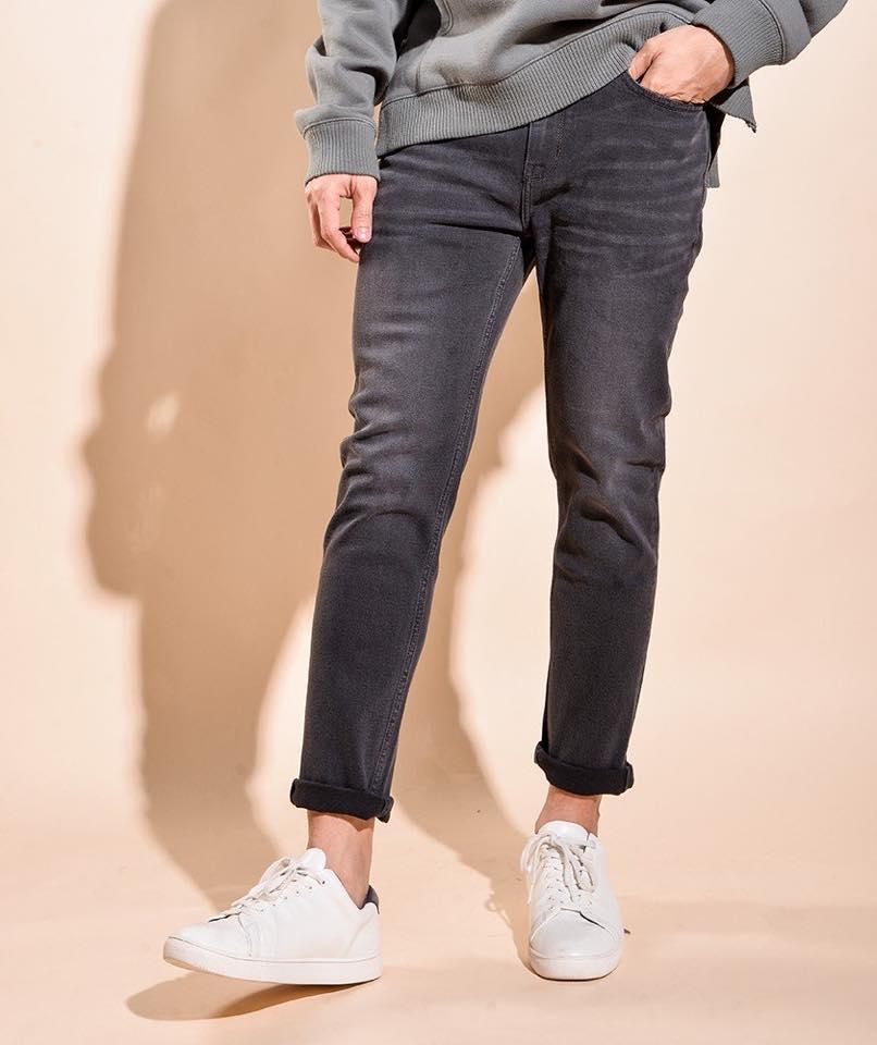 ROUTINE Quần jean nam ghi nhạt slim fit Cropped 10F19DPA045N