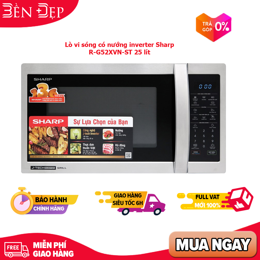 Lò vi sóng có nướng inverter sharp r-g52xvn-st 25 lít