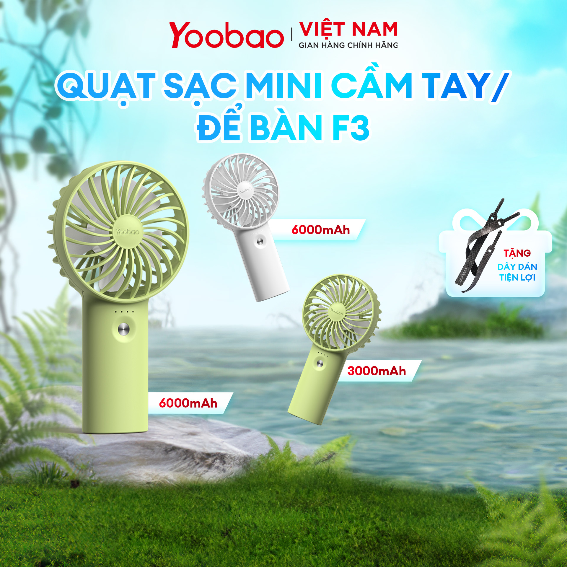 Quạt sạc tích điện mini cầm tay có thể đặt bàn Yoobao F3 3000/ 6000 mAh có thể chạy 15 giờ liên tục Hãng phân phối chính thức Bảo hành 12 tháng