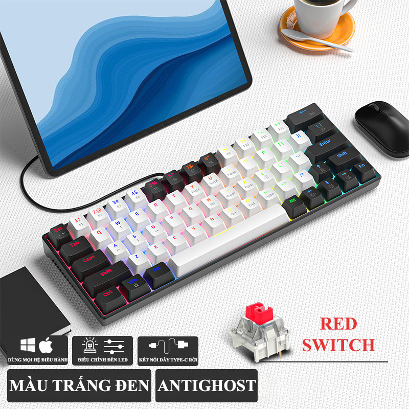 Bàn phím cơ Blue Switch ZIFRIEND KA6406 với thiết kế mini size vô cùng nhỏ gọn kèm theo đèn led RGB