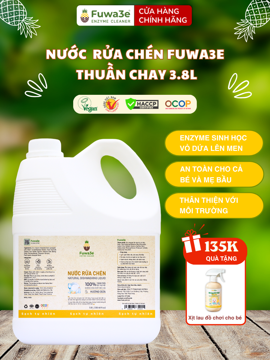 Nước Rửa Bát Fuwa3e Thuần Chay 3.8L Rửa Chén Ăn Dặm An Toàn Cho Bé