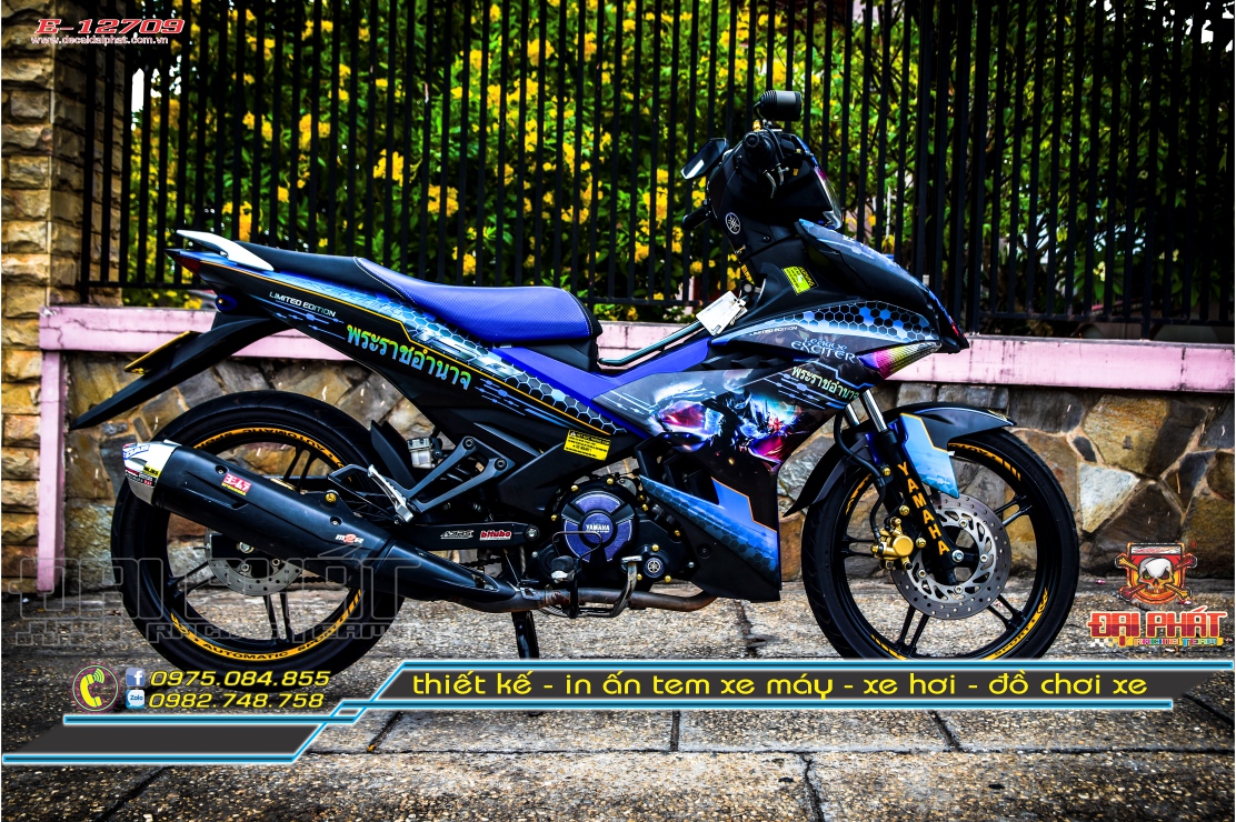 Tem Trùm Xe Exciter 150 Xanh Đen Liên Quân