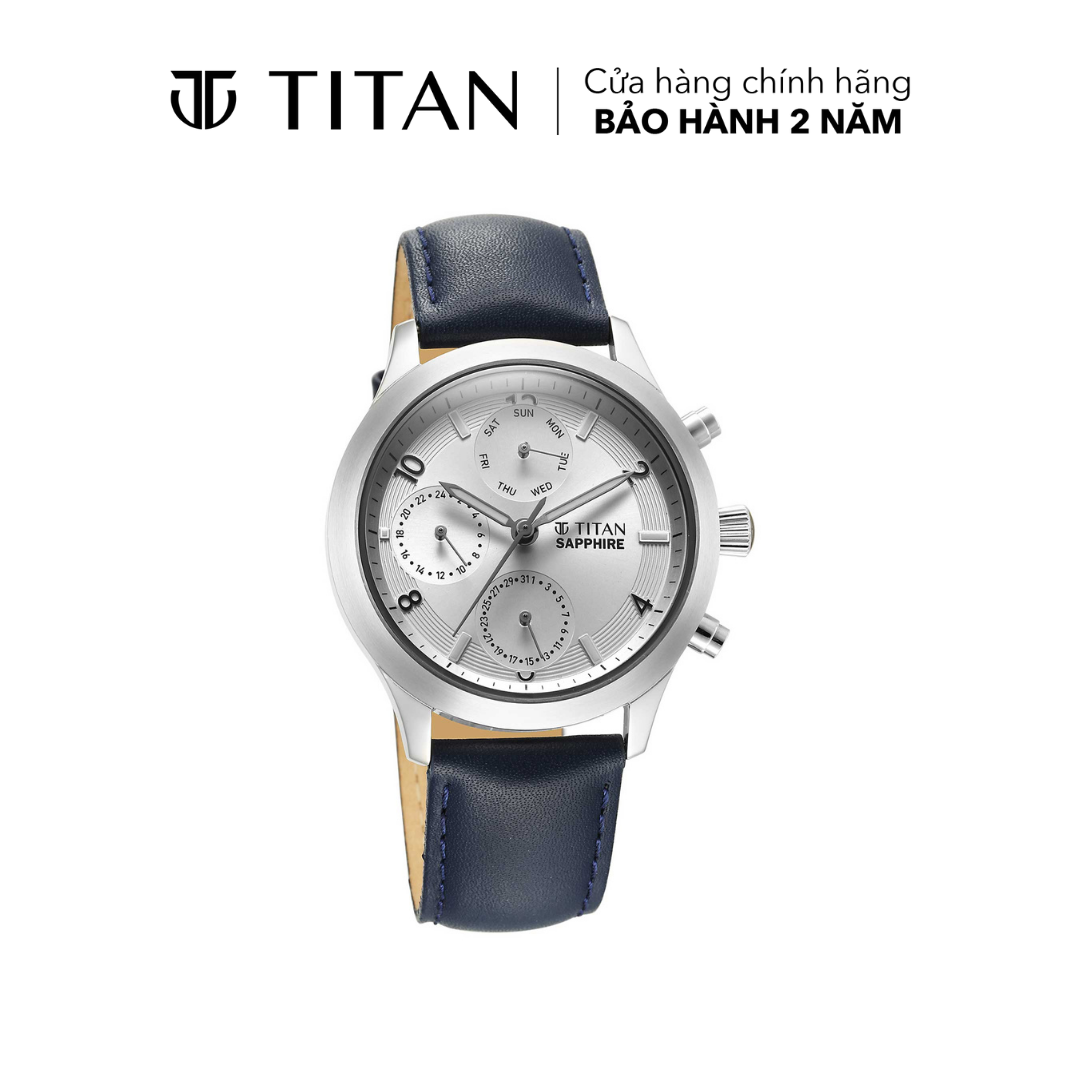 Đồng hồ nam TITAN Sapphire Multifunction dây da, mặt 40MM, dây màu xanh dương, 1874SL04