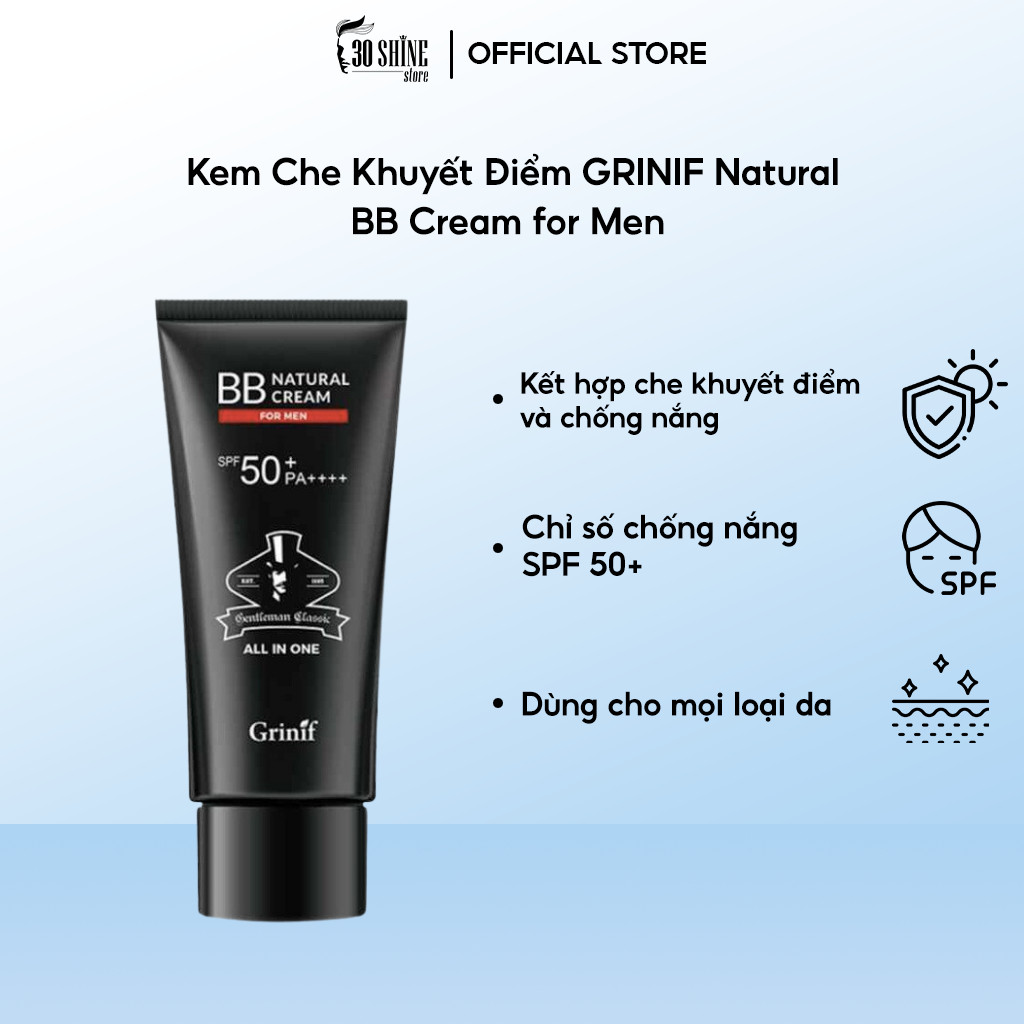 Kem che khuyết điểm chống nắng cho nam grinif natural bb cream for men 50ml - 30shine phân phối chính hãng