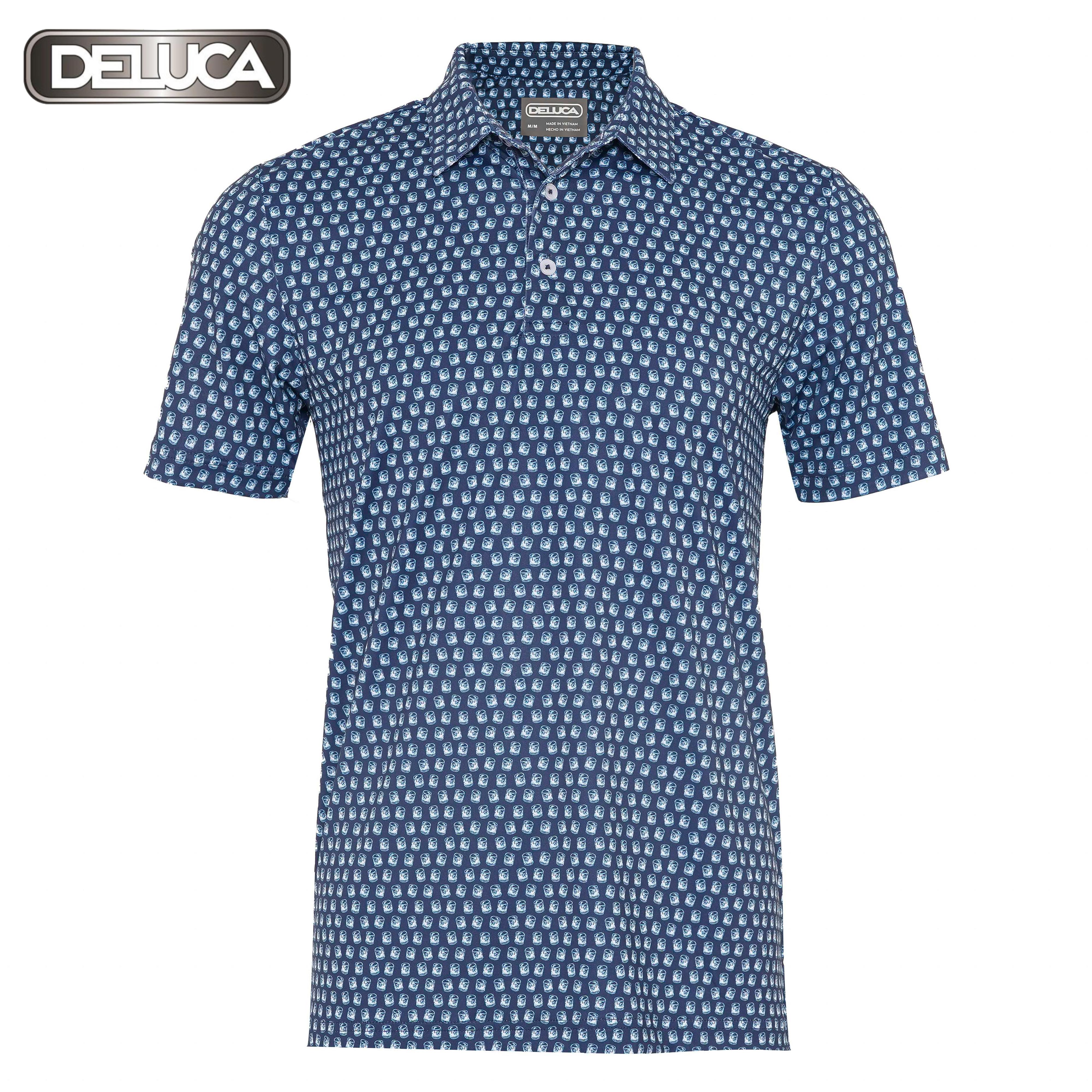 Áo polo shirt ms11-deluca, họa tiết hình- màu xanh đen-áo thun chơi golf có cổ- áo polo chơi thể thao -màu xanh đen