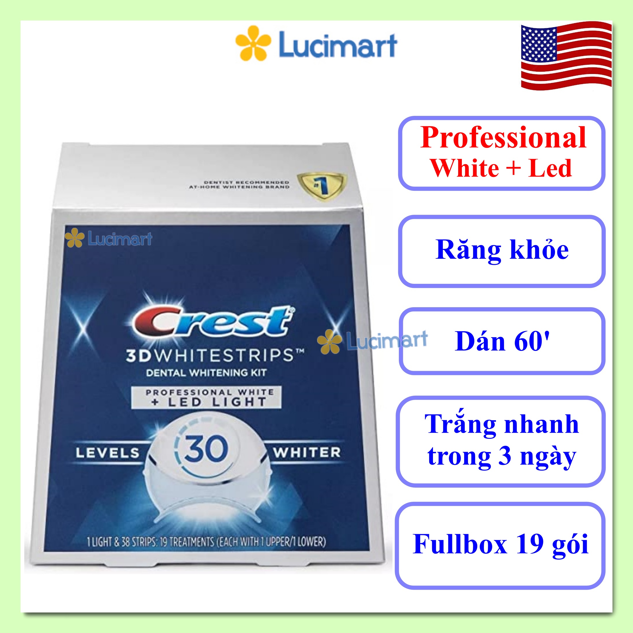 Dán răng Crest 3D Whitestrips Professional + Led Light