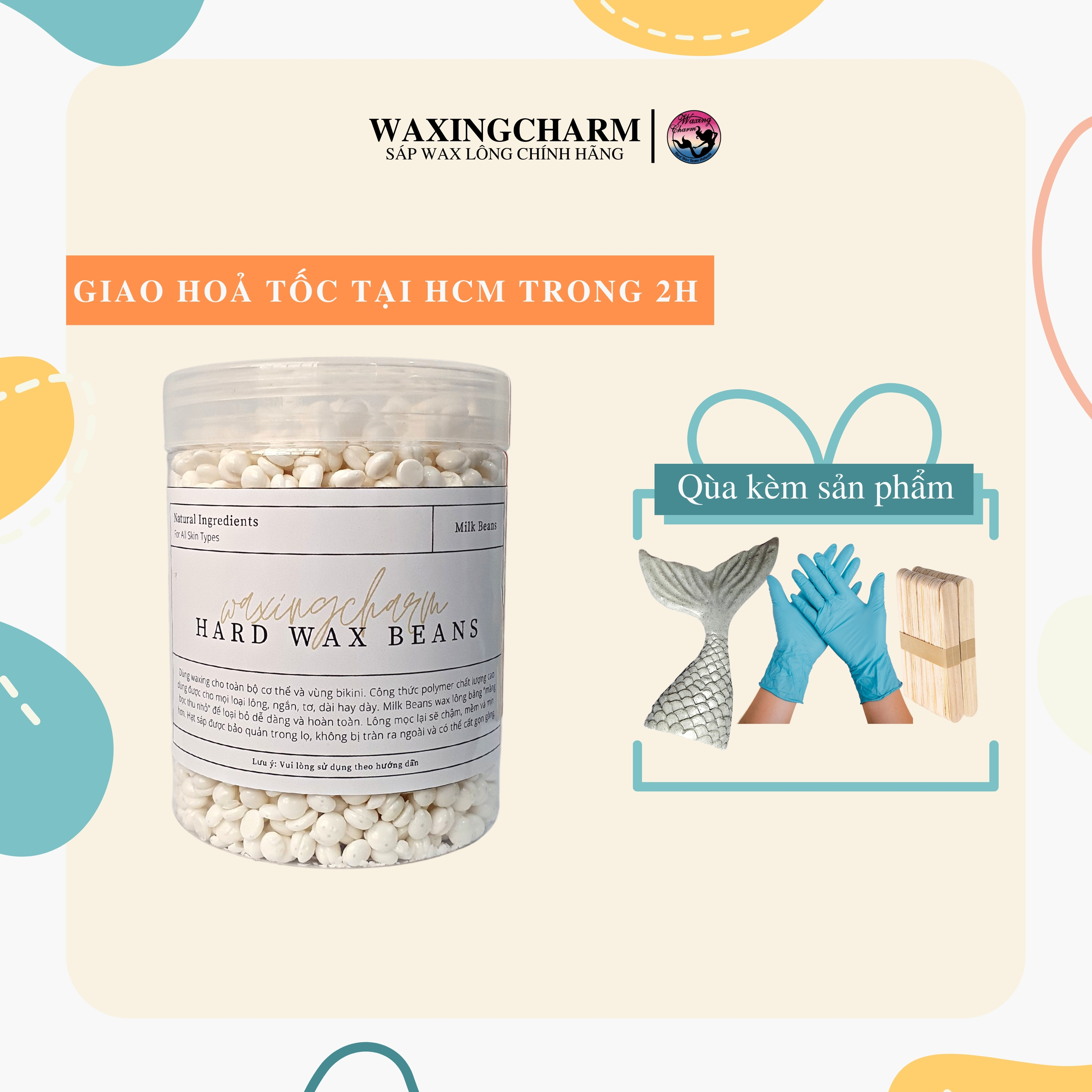 300gr Sáp Wax Lông Nóng Hard Wax Beans Nhiệt độ thấp Waxingcharm Dành Cho Mặt, Nách, Body, Bikini Tặng Que Wax